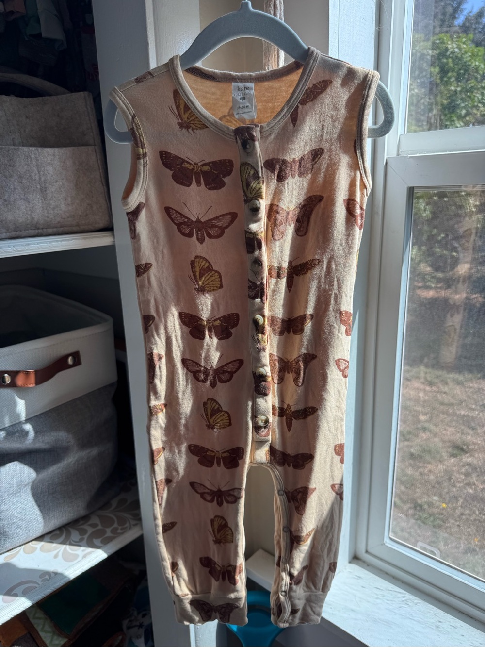 kate quinn Beige Sleeveless One-Piece Romper with Moth Print
